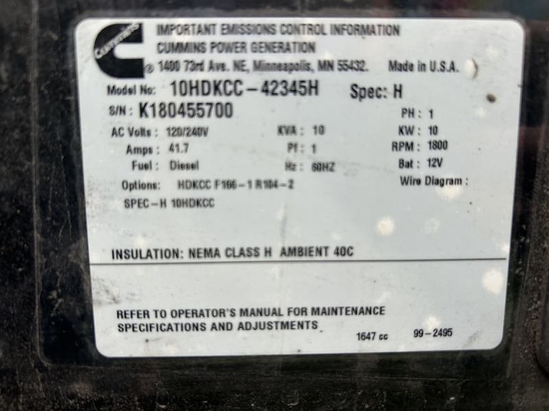 Generator Info on Onan 12 KW Gen Specs