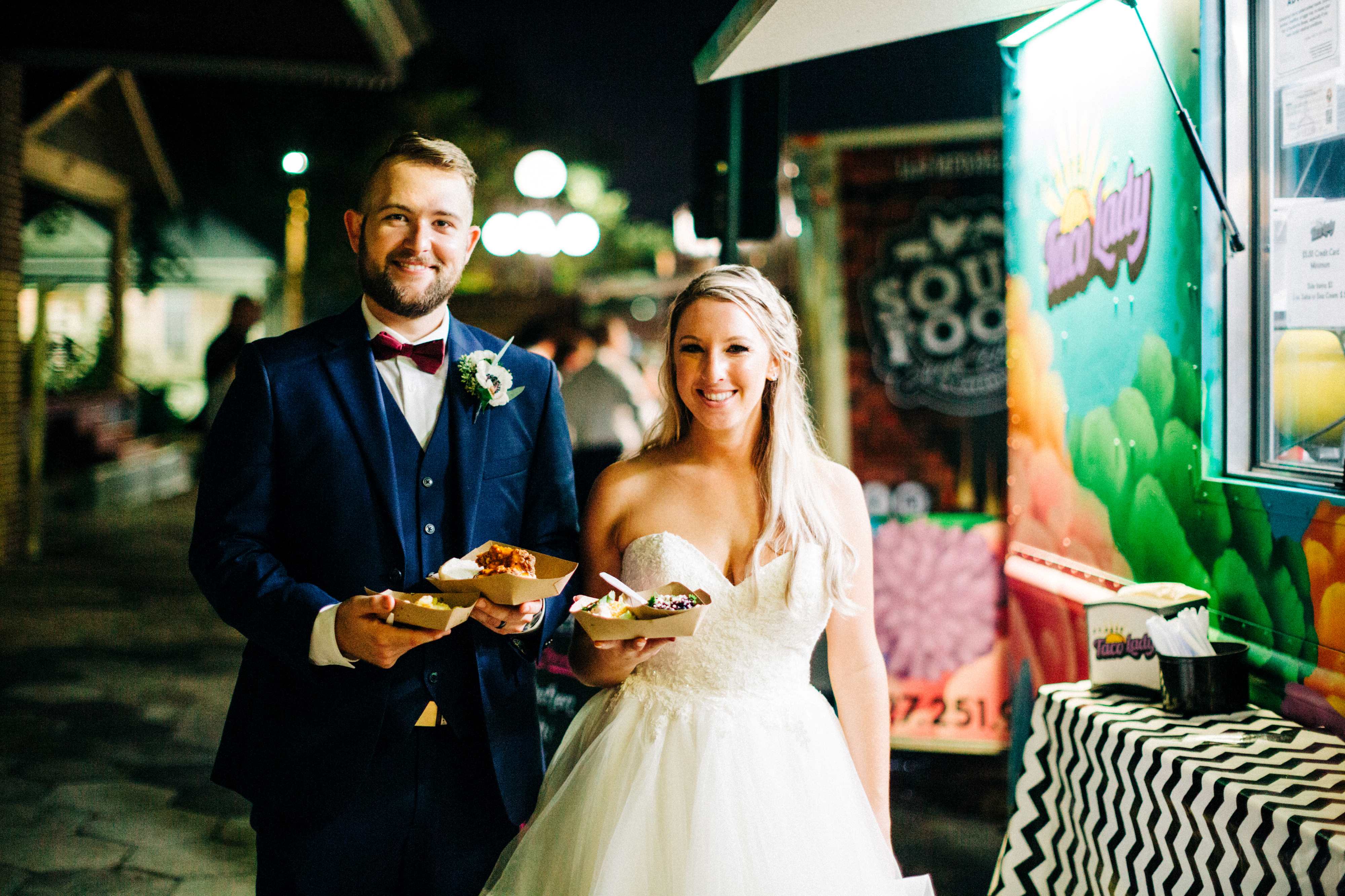 Bride and Groom with Food from Food Trucks in Tampa, Florida Bride and Groom with Food from Food Trucks