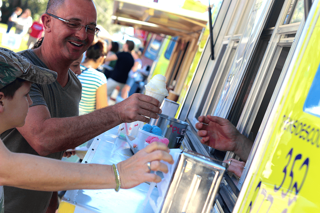 All smiles for ice cream at the window